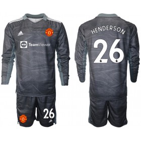 Koszulka Manchester United Dean Henderson 26 Bramkarska Dziecięcy Wyjazdowe Stroje Piłkarskie 2021/22 Długi Rękaw